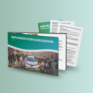 Mock-up van de implementatiehandleiding voor deelmobiliteit, met aanvullende documenten over subsidieregelingen voor individuele en collectieve deelauto-initiatieven.
